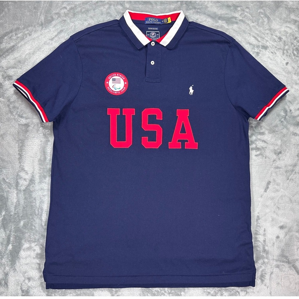 Polo Ralph Lauren Team USA Paralympic 2020 Polo Shirt Navy Blue XL Custom Slim